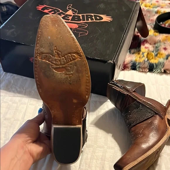 Freebird Brown Heeled Boots with Western Flair - Picture 2 of 3